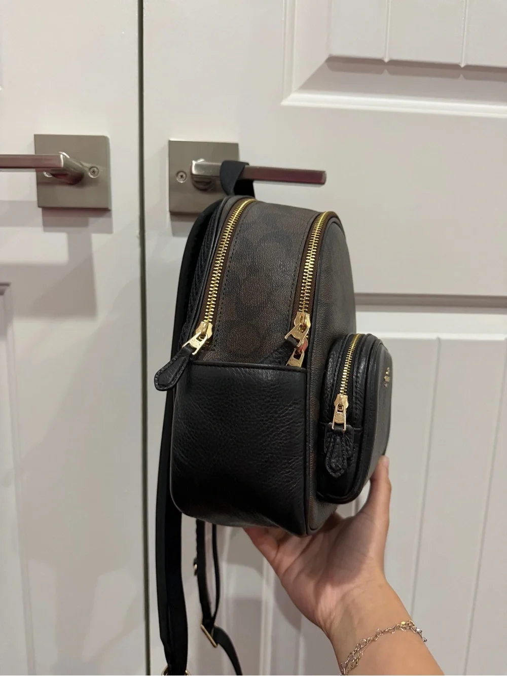 Coach Brown/Black Signature Mini Backpack with Gold Hardware